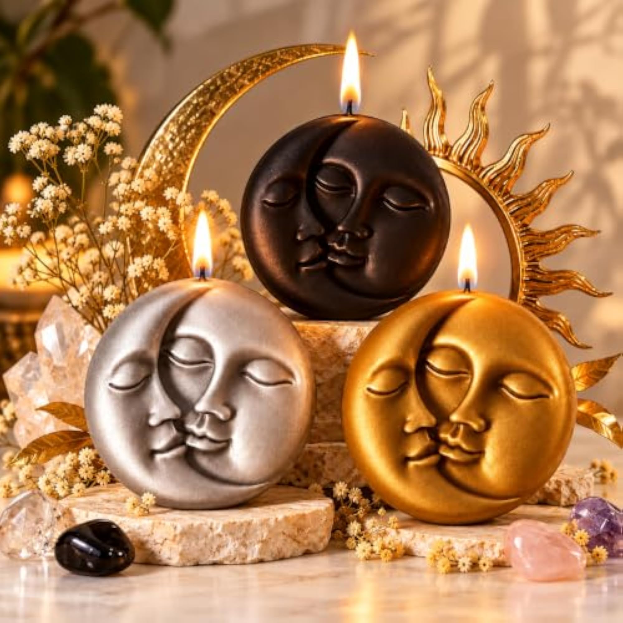 Sun and Moon Candles, Celestial Face Ritual Set